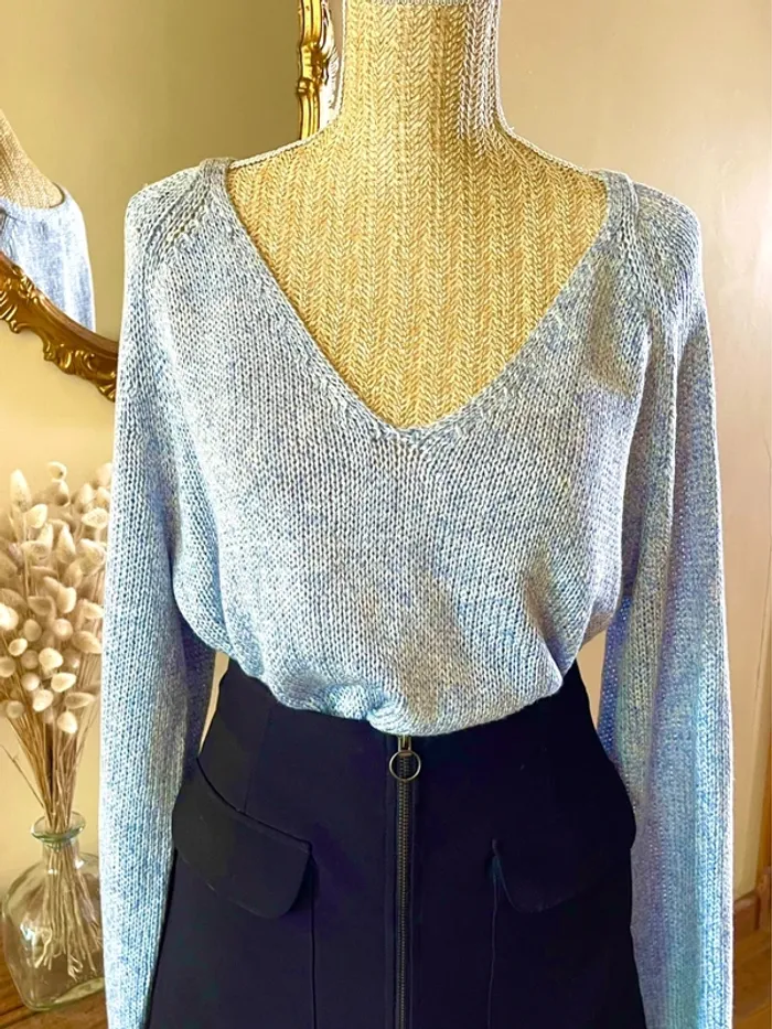 sublime pull maille bleu clair col v manches longues coupe relax basic taille L neuf H&M