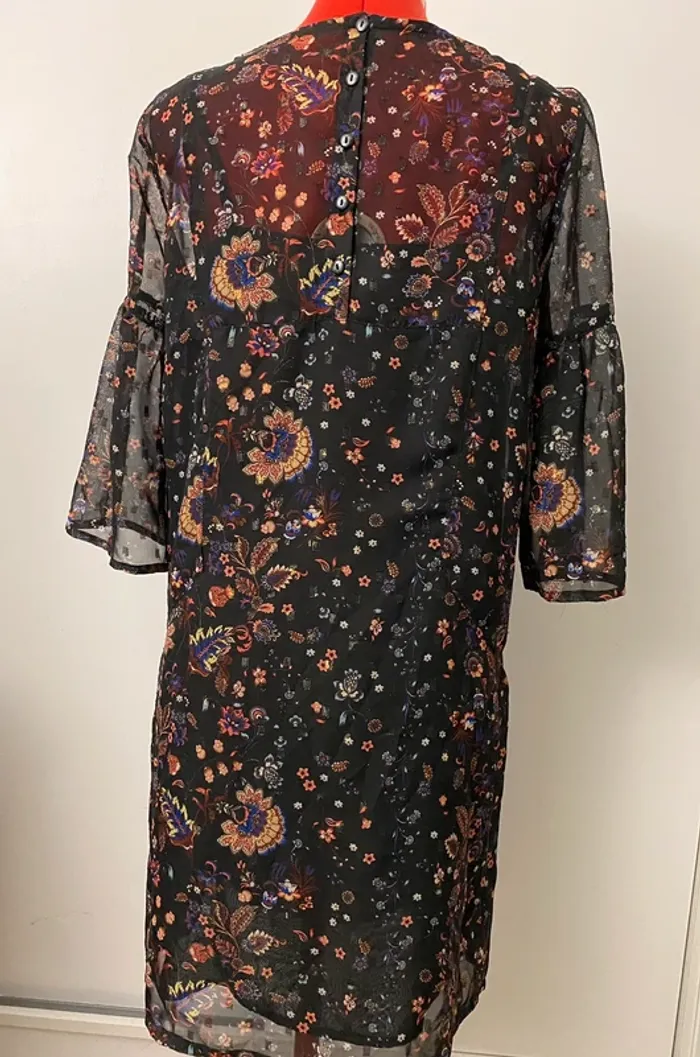 Robe voile fleurie noire manches volants Promod - photo numéro 5