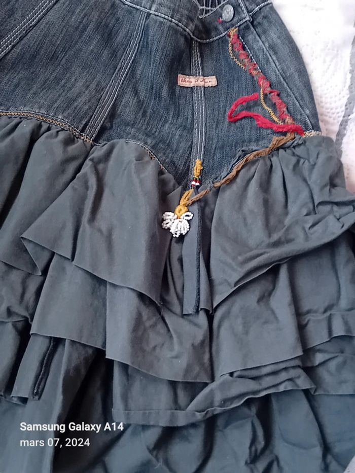 Jupe bimatiere à volants bleu fille 10 ans Eliane et Lena - photo numéro 2