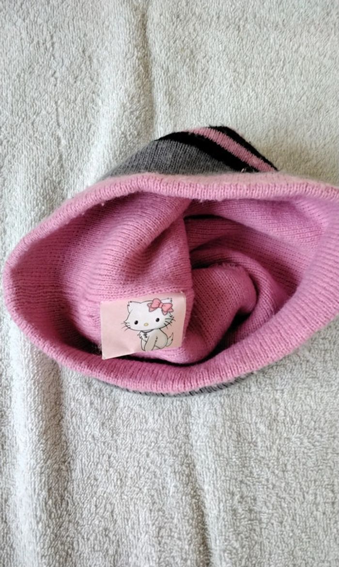 Bonnet et gants , Hello Kity  , rose et gris,  Charmmykitty , Sanrio  , taille 52 - photo numéro 4