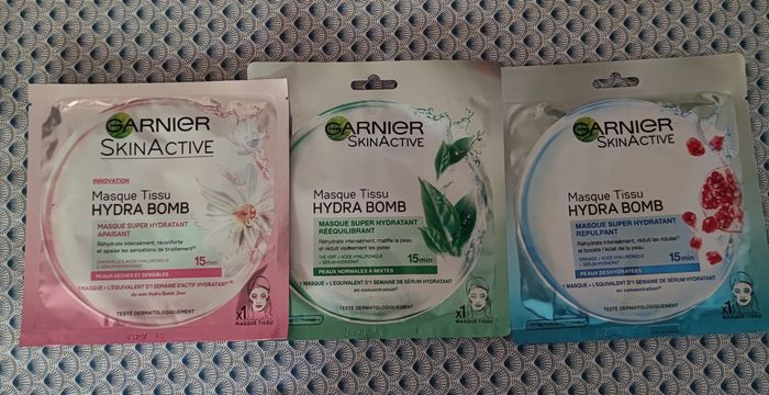 3 Masques Skinactive, Tissu Hydra Bomb Garnier