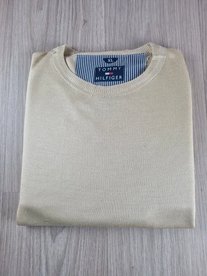 Pull a col rond Tommy Hilfiger beige/jaune Homme Taille XL