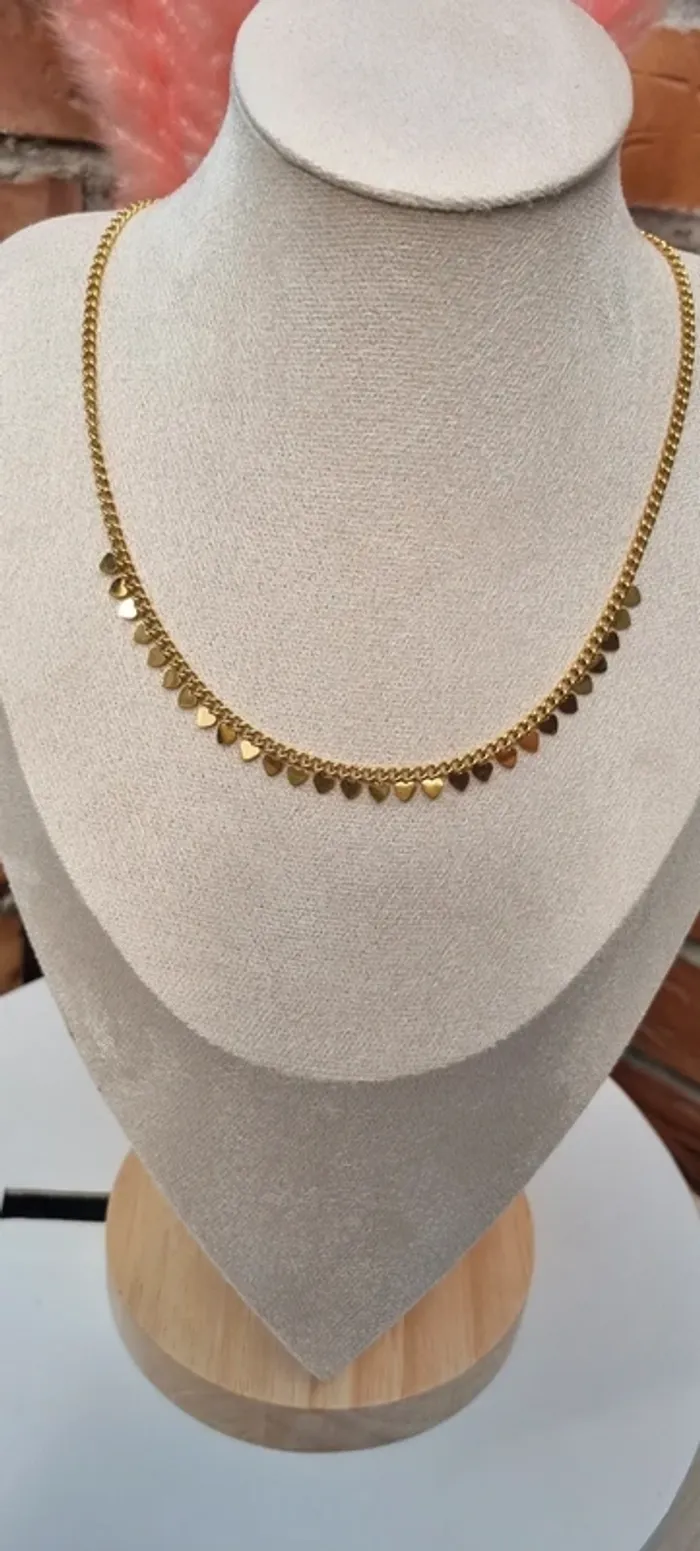 Collier doré avec franges pampilles cœurs - photo numéro 2