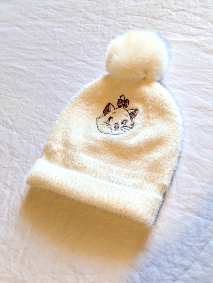 Lot Bonnet Large Bandeau Disney Blancs Chaud Pompon Tête Chat Marie Accessoires Petits Enfants Bébés - photo numéro 3