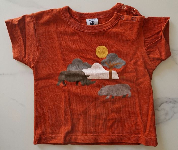 T-shirt orange Rhinocéros Petit Bateau 6 mois