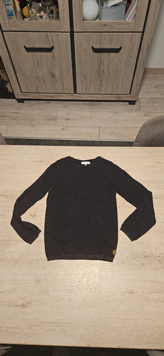 Pull noir léger à manches longues et bord brillant, Tex 11/12 ans, nickel - photo numéro 2