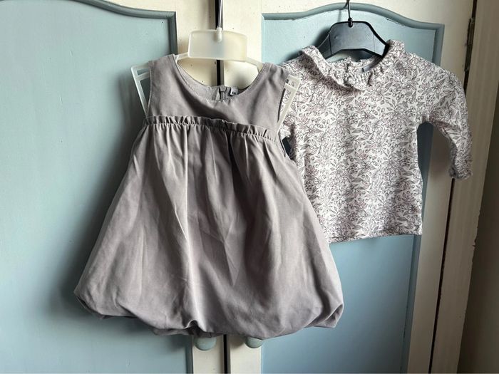 Ensemble tee shirt manches longues et robe mauve, 6 mois - photo numéro 3