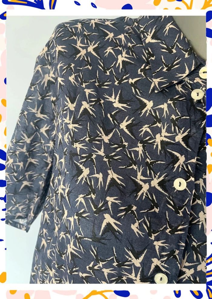Chemise transparente oiseaux Peter Hahn – T50, manches courtes bleu nuit - photo numéro 2