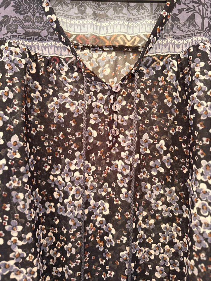 Blouse transparente à motifs fleuris & ethniques – Taille L – Camaïeu - photo numéro 2