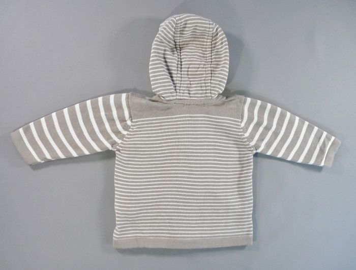 Gilet cardigan zippé capuche tricot fin gris blanc rayé tipi Obaïbi 6 mois 67 cm garçon - photo numéro 5