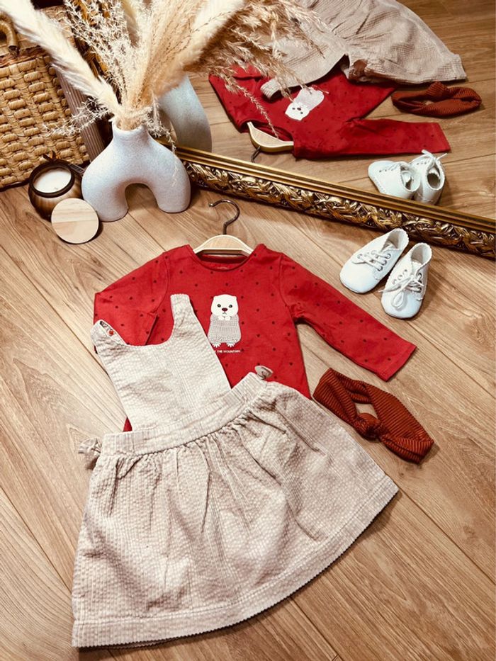 Taille 12 mois tenue 3p fille Obaibi Kiabi terracotta beige * hérisson * 🎀