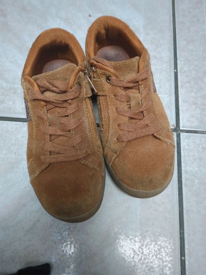Baskets daim et cuir Vertbaudet marron Camel or 31 zip et lacets - photo numéro 5