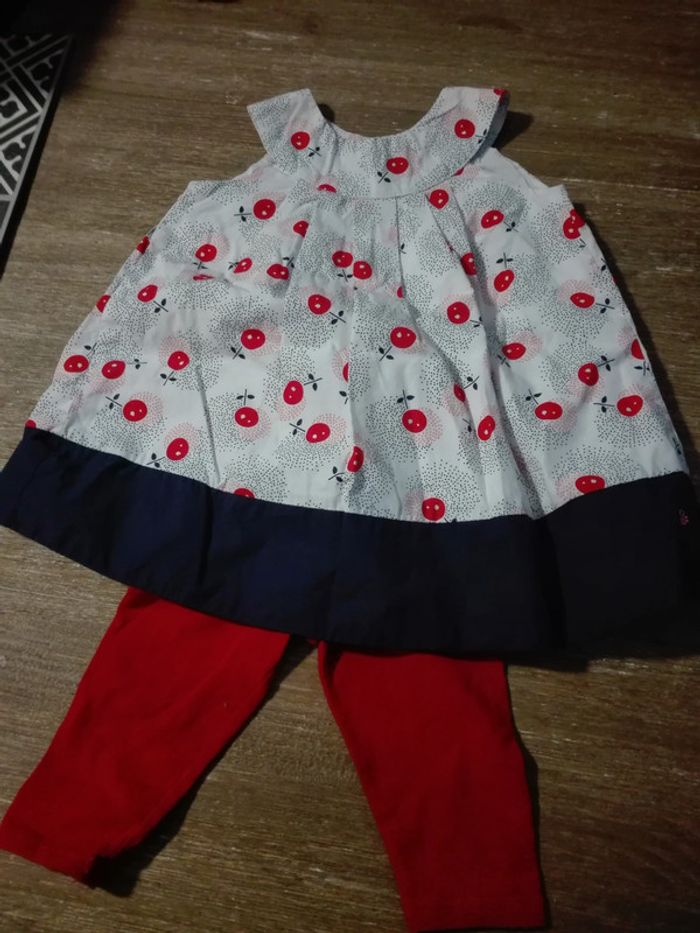 Robe legging bébé fille 6 mois obaibi cerise neuve