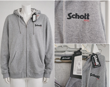 Gilet Schott NYC zippé à capuche gris – Neuf avec étiquette – Taille XL XL·Neuf avec étiquette·Schot