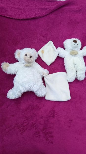 Lot de 2 doudous ours blancs Baby Nat
