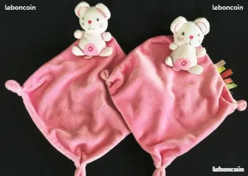 2 DOUDOUS SOURIS ROSE / ETIQUETTES - NICOTOY