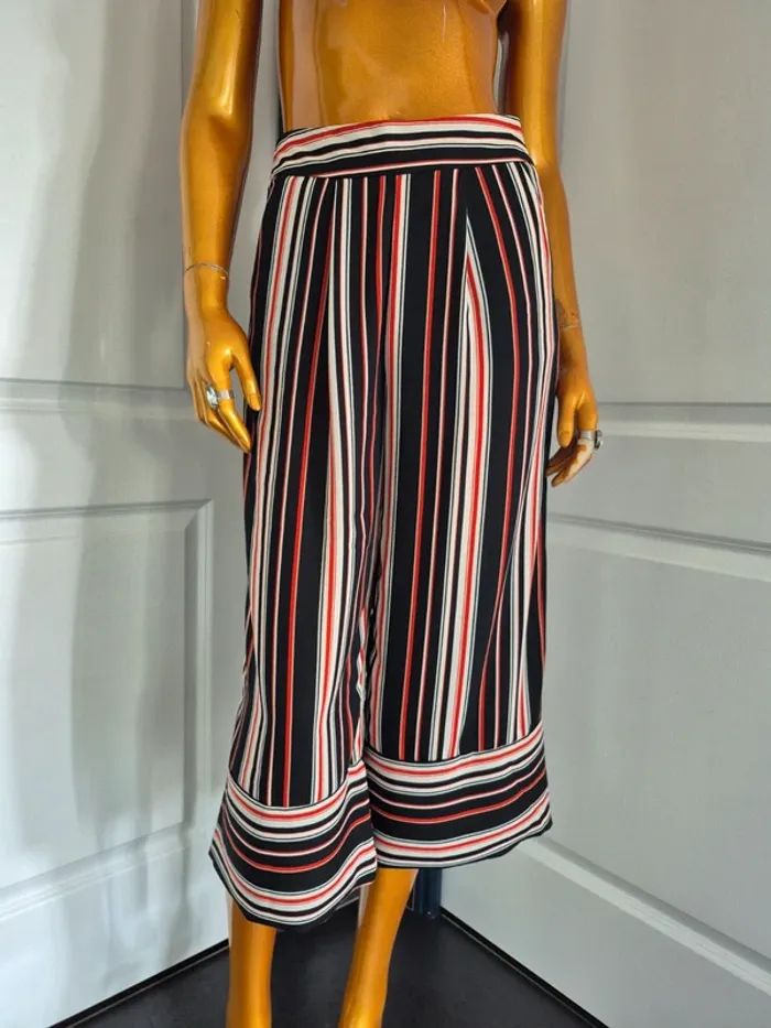 Pantalon Court Large Noir à Rayures Femme Taille S/36