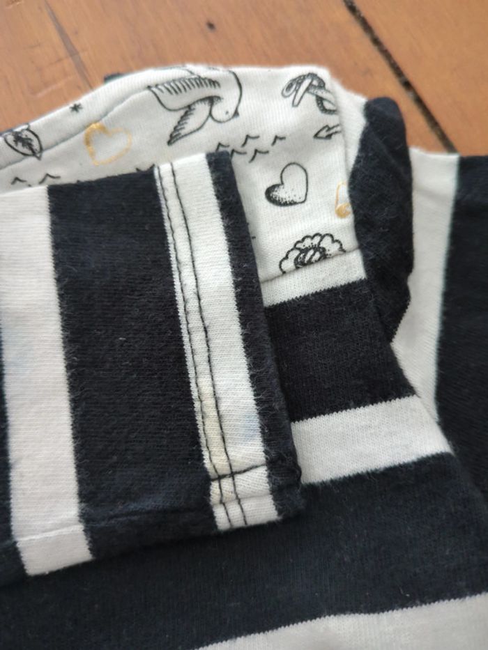 T-shirt marinière noir blanc motif colombe cerise étoile Vertbaudet doré 2 ans - photo numéro 5