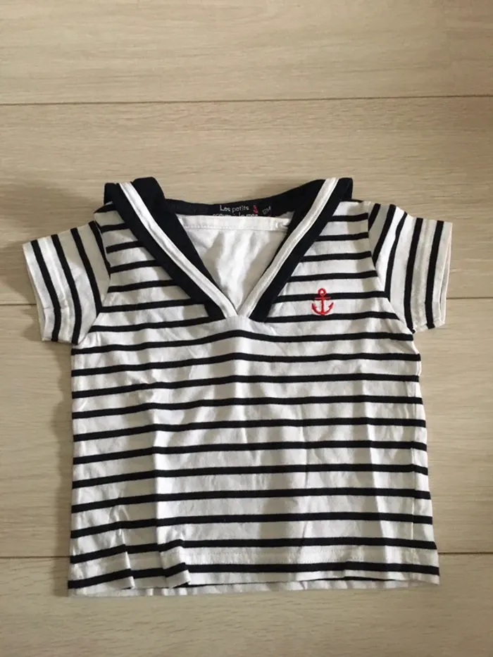 T-shirt marinière 12 mois Les petits cœurs à la mer