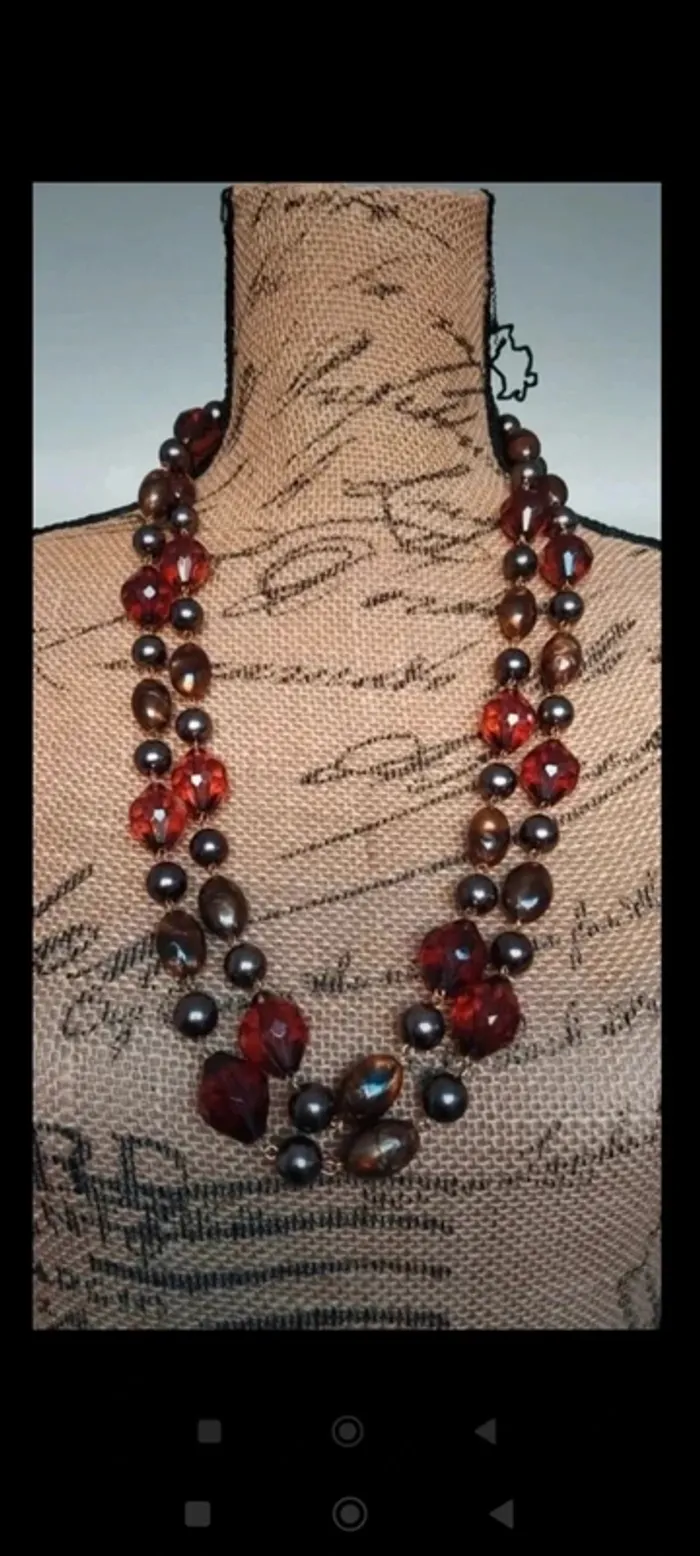 Collier perles fantaisie marron femme - photo numéro 5