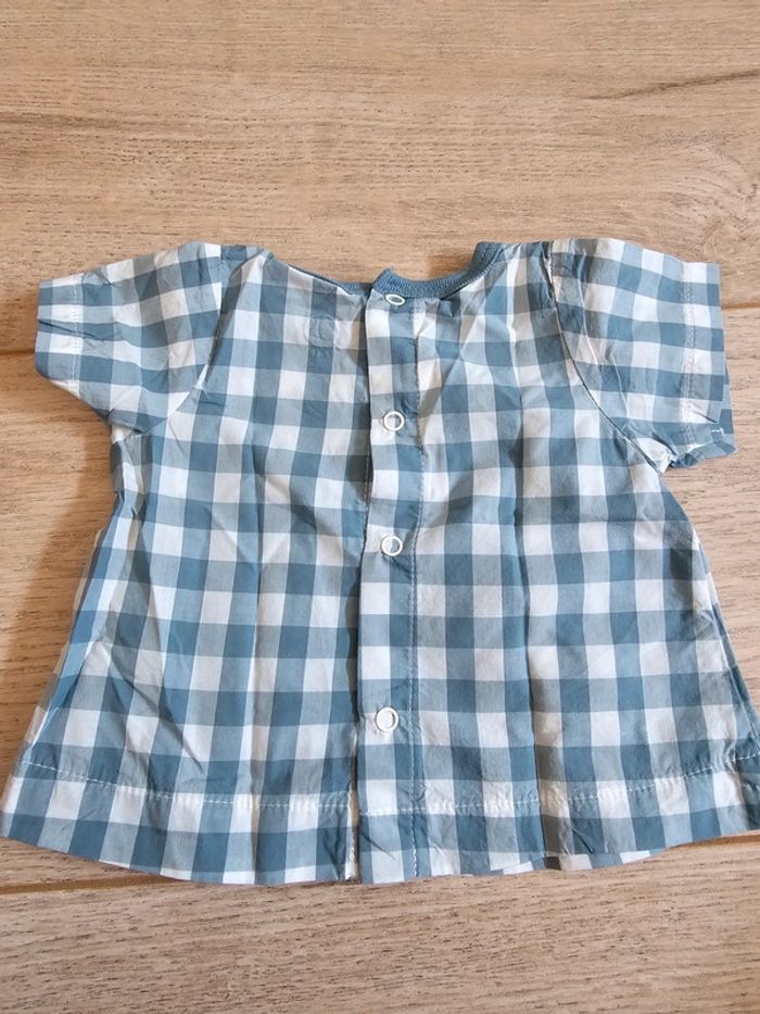 T-shirt Petit Bateau 1 mois 54cm en coton motif à carreaux - photo numéro 4
