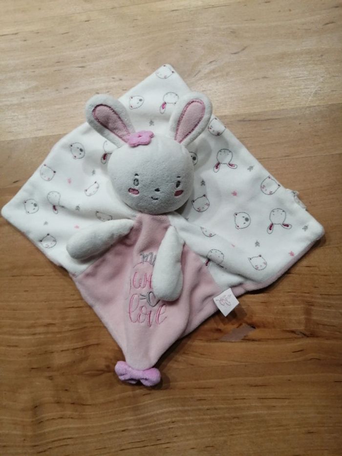 Doudou lapin rose et blanc pat et ripaton my sweet love