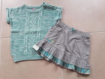 Ensemble jupe + petit pull gris vert 8 ans ORCHESTRA TBE