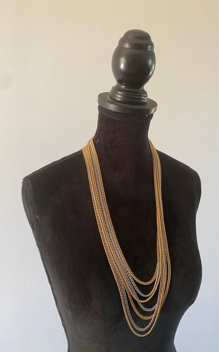 Collier sautoir à plusieurs chaînes en métal argenté et doré - photo numéro 3