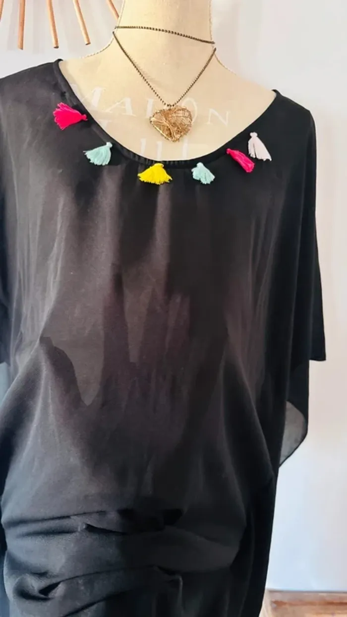 💕 sortie de plage noire transparente à manches larges taille 40 L - photo numéro 8