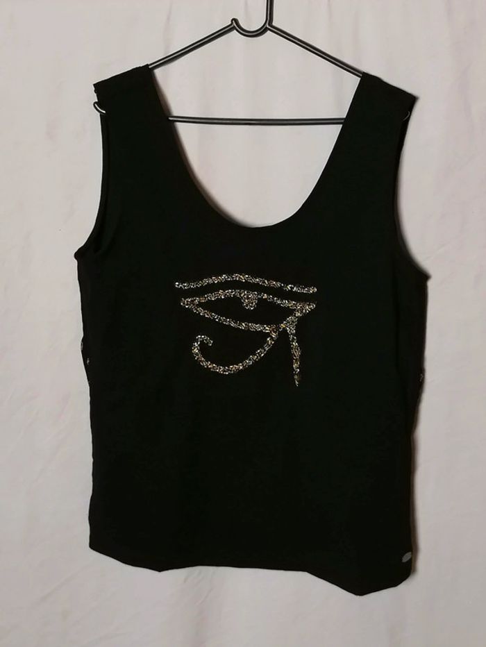 Top / débardeur noir motif égyptien oeil hiéroglyphes perles taille S DDP - photo numéro 9
