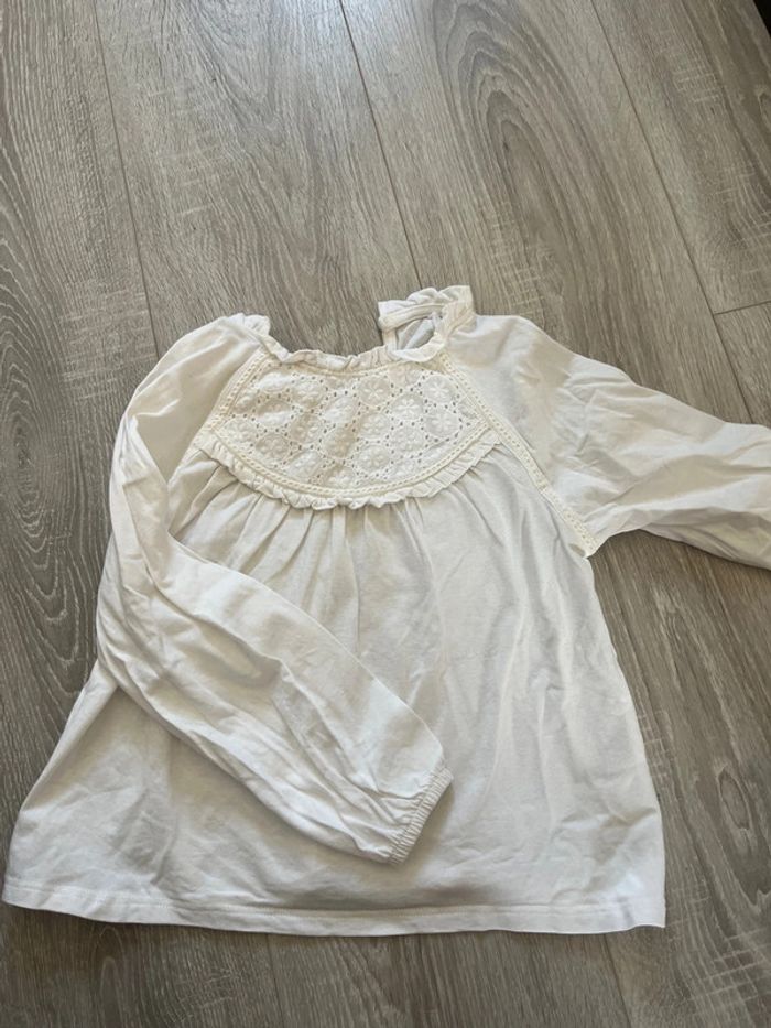 T-shirt manche longue blanc broderie 6 ans