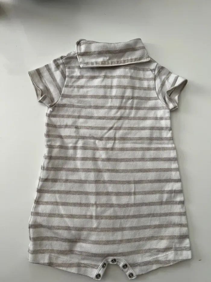 Combishort Petit Bateau marinière beige – 6 mois - photo numéro 3