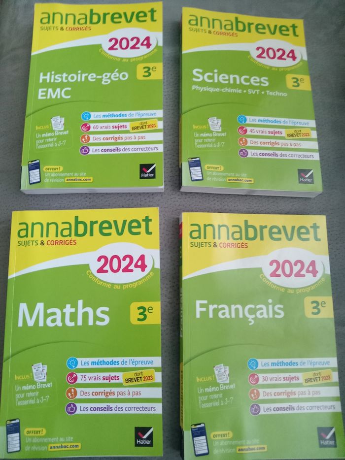 Lot de 5 manuels 4 annales de brevet + 1 livre avec les fiches détachables - photo numéro 2