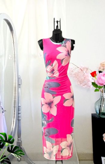 Robe longue fleurs roses