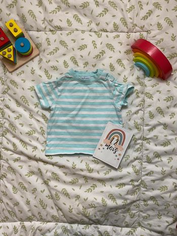 teeshirt manches courtes blanc rayé turquoise 12 mois tex