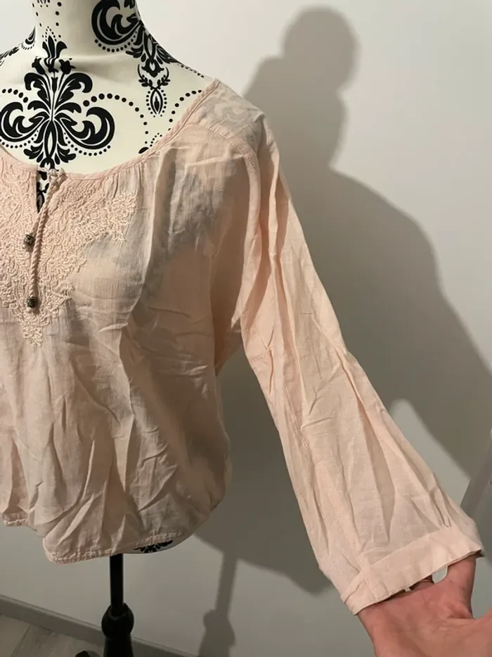 Chemisier blouse rose poudré Promod - Taille 40 - Bohème & léger 🌸 - photo numéro 3