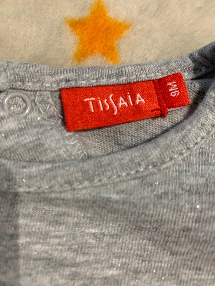 Ensemble Rentrée Tissaia T-shirt Gris à Dentelle & Pantalon Bleu Marine 9 Mois - photo numéro 5
