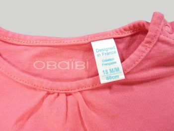 Tee-shirt manches courtes jersey rose fraise Obaïbi 18 mois 80 cm fille