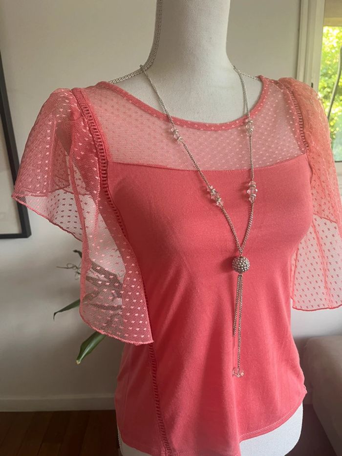 Blouse chic rose manches papillon plumetis NafNaf