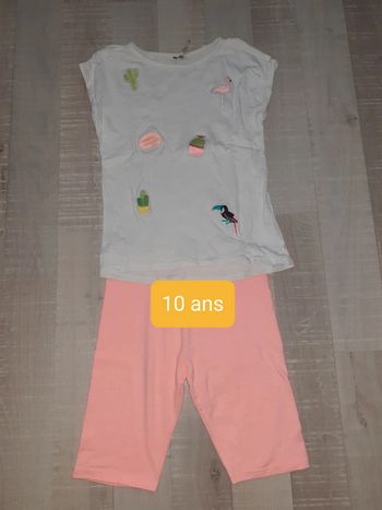 Ensemble legging court tee shirt flamand  rose 10 ans