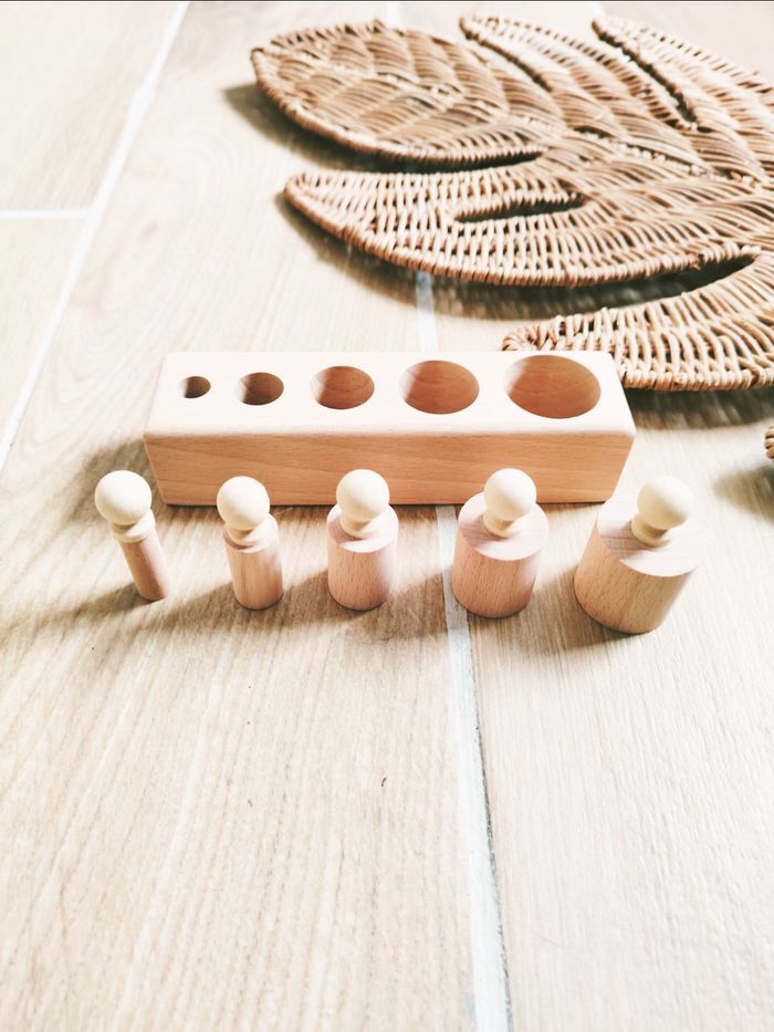 👶Jeu perception dimensionnelle - Bloc cylindres /poids en bois Montessori