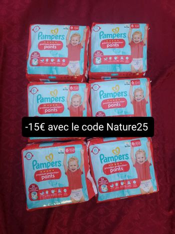 Lot de six paquets couches Pampers premium protection pants culottes T6 taille 6