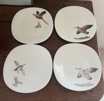 Vintage lot de 4 assiettes porcelaine Raynaud Limoges vol d’oiseaux
