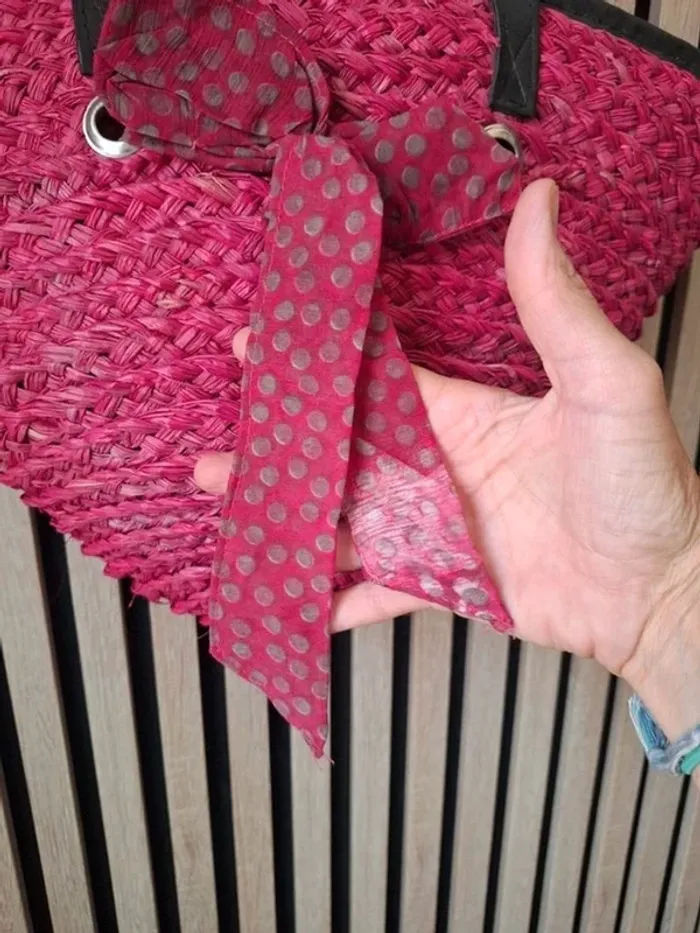 Sac cabat bandoulière rotin maille rose fushia - photo numéro 8