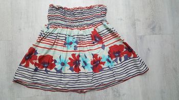 Jupe promod 36 S crème rayée avec fleurs rouges et bleues