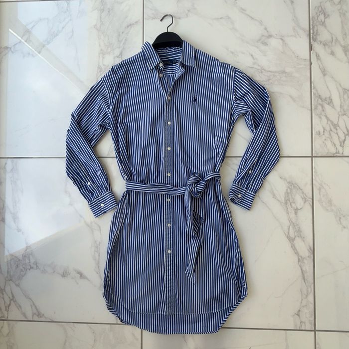 Polo Ralph Lauren - Robe chemise rayée à logo - Bleu