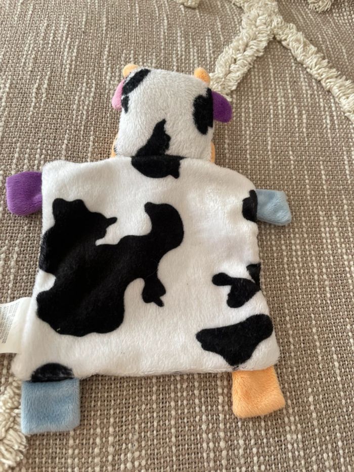 Peluche doudou plat 19cm Verbaudet vache blanche et noir orange parfait état - photo numéro 3