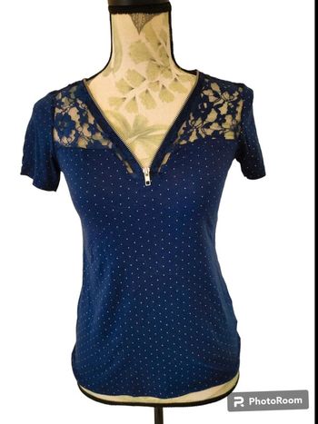 Top zippé bleu et blanc dentelle 34