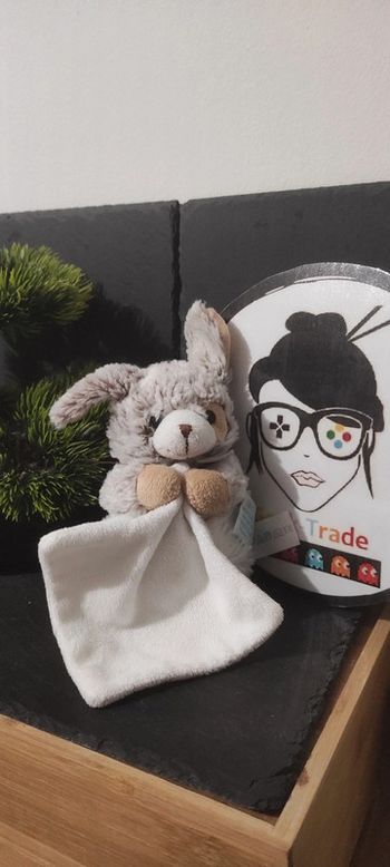 doudou lapin chien baby nat bn050 flocons mouchoir blanc marron gris cocard