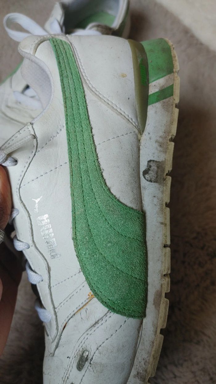 Basket Puma blanc et vert partiellement en cuir - photo numéro 5